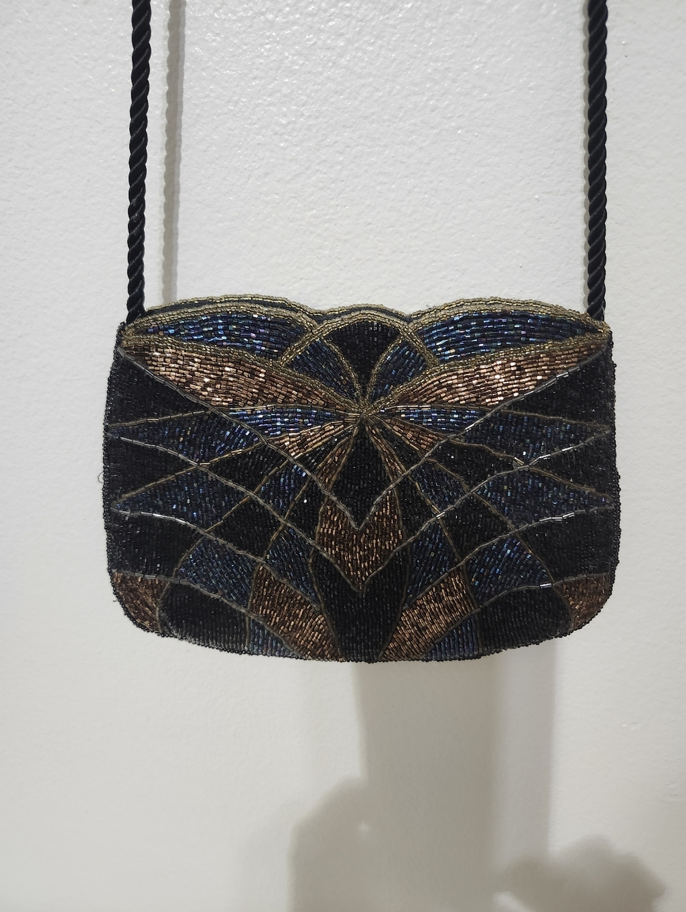 Beaded Black and Bronze Evening Crossbody Bag